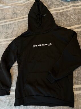 Black Pullover Hoodie with "you are enough." Print
